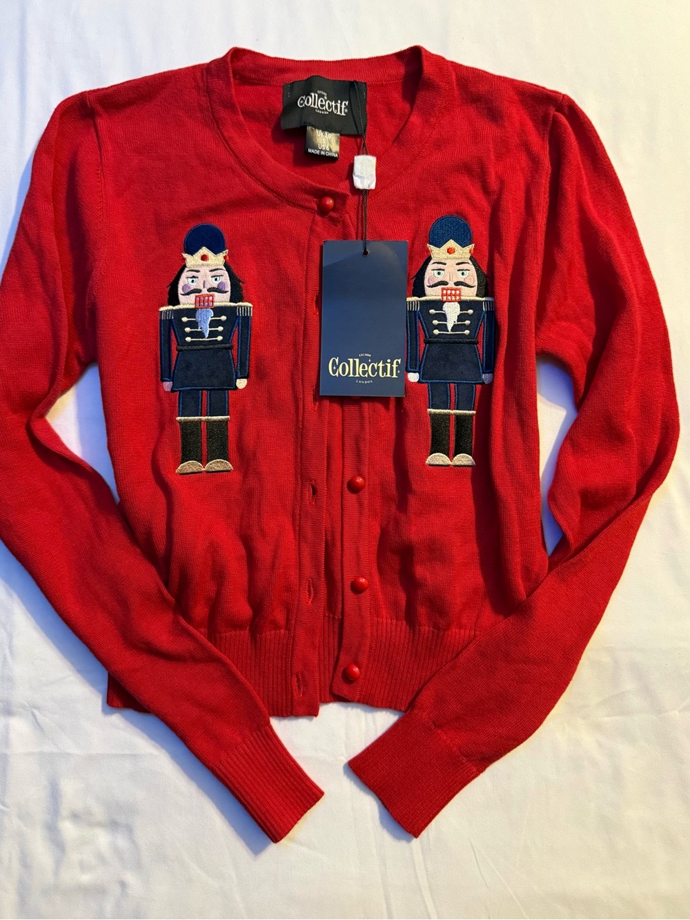Collectif Red Nutcracker Patch Cardigan Sweater
